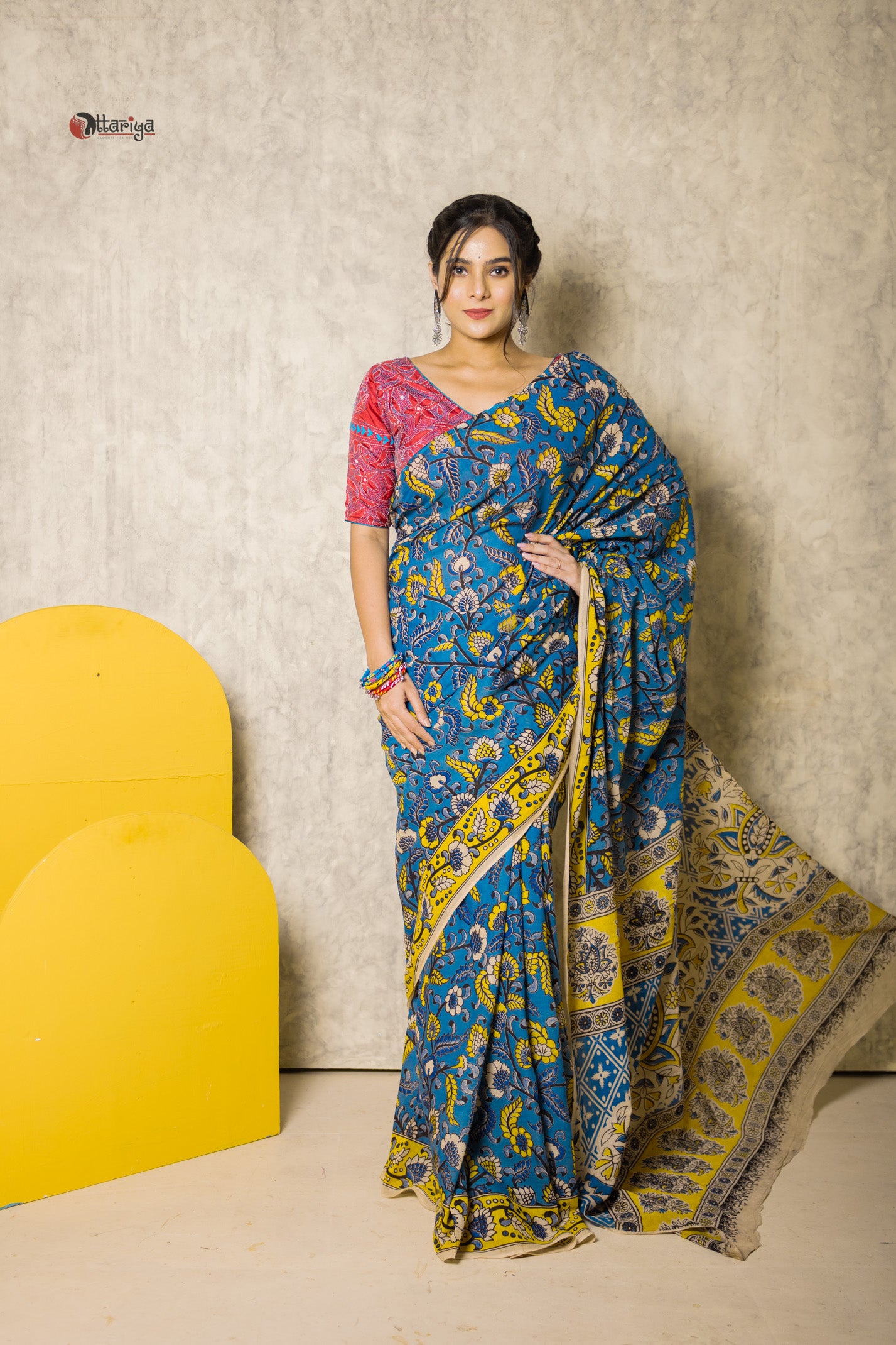 Dhunu blue Kalamkari Saree