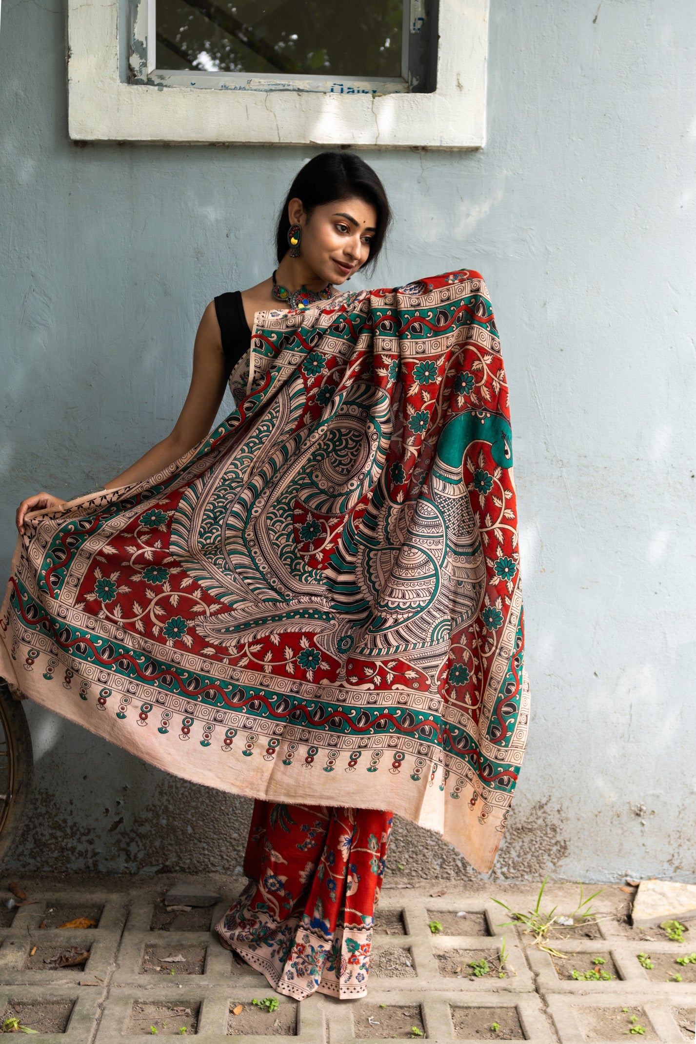 Red beat Kalamkari Silk Saree