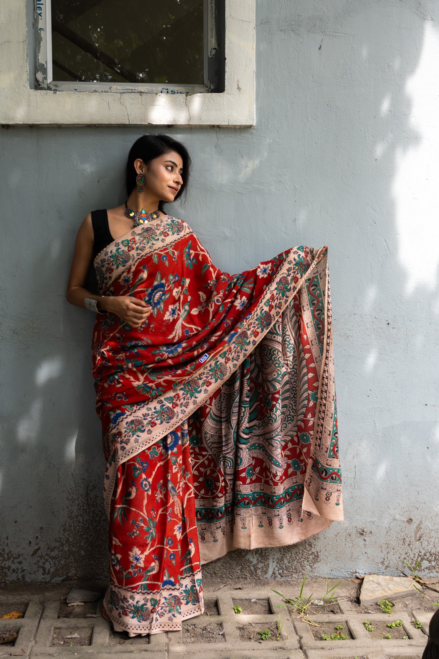 Red beat Kalamkari Silk Saree