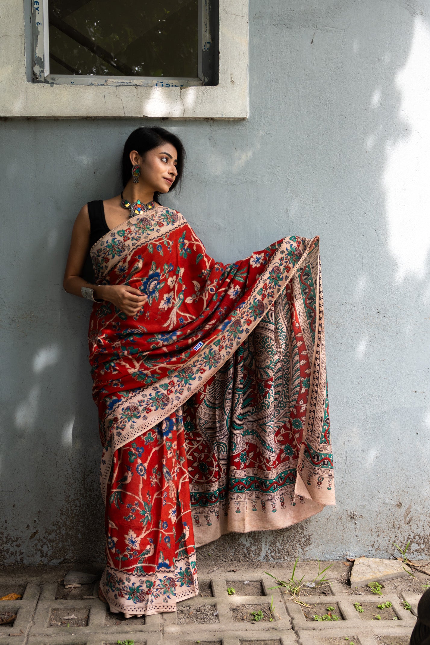 Red beat Kalamkari Silk Saree