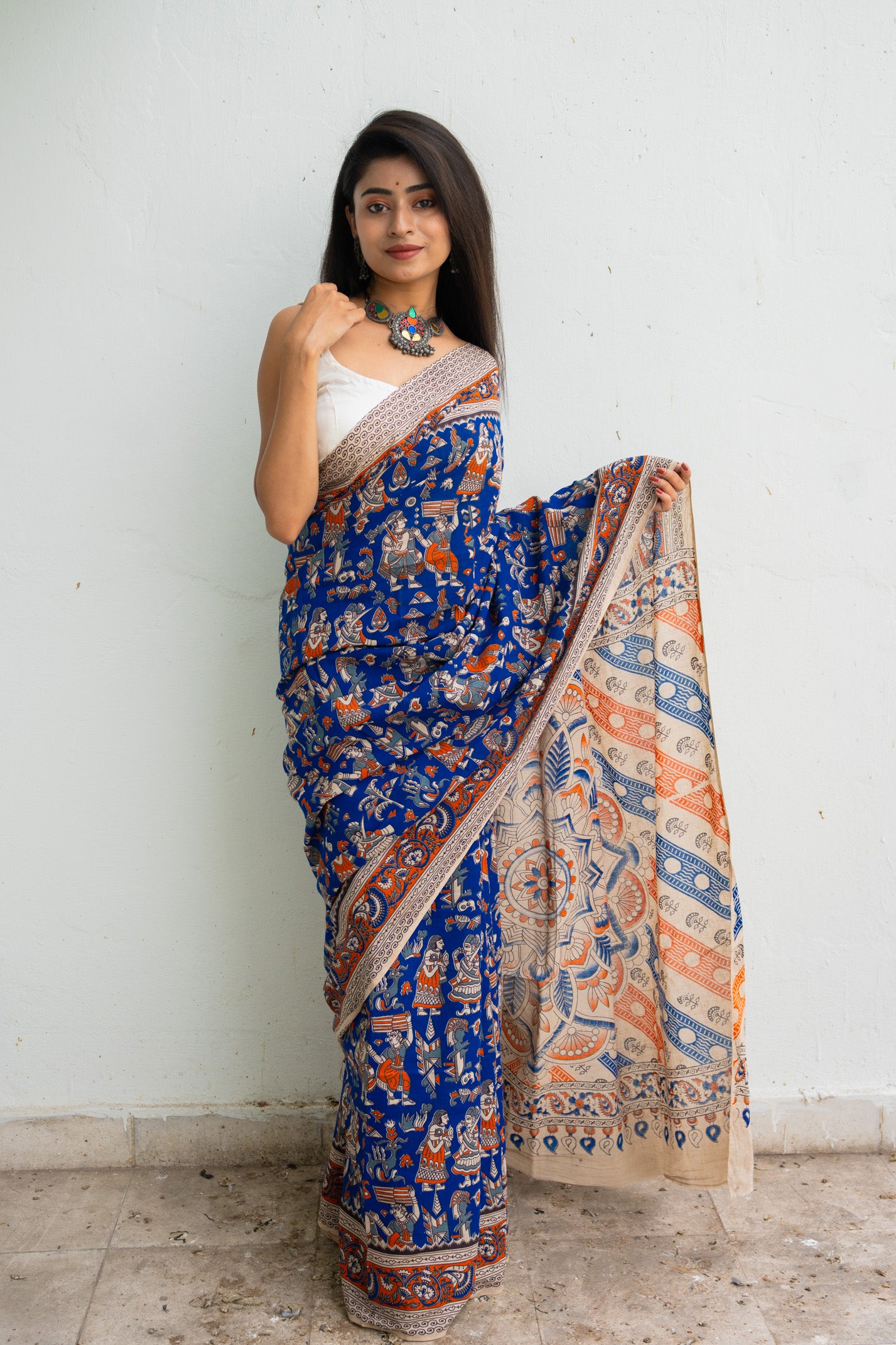 Dhunu nila kalamkari Saree