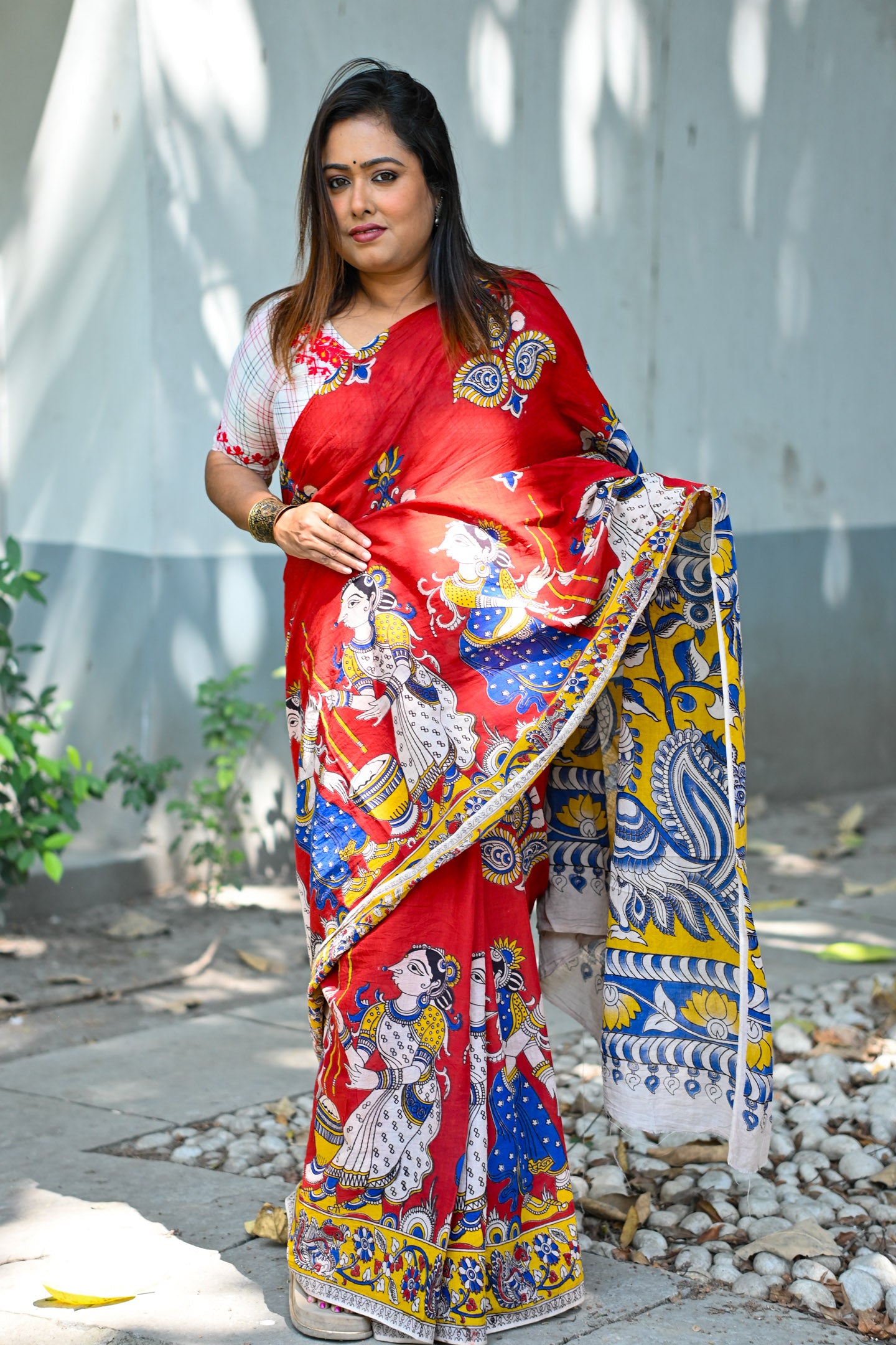 Laal Sutra Kalamkari Saree - Uttariya