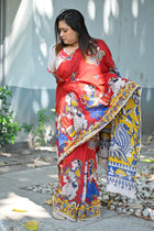 Laal Sutra Kalamkari Saree - Uttariya