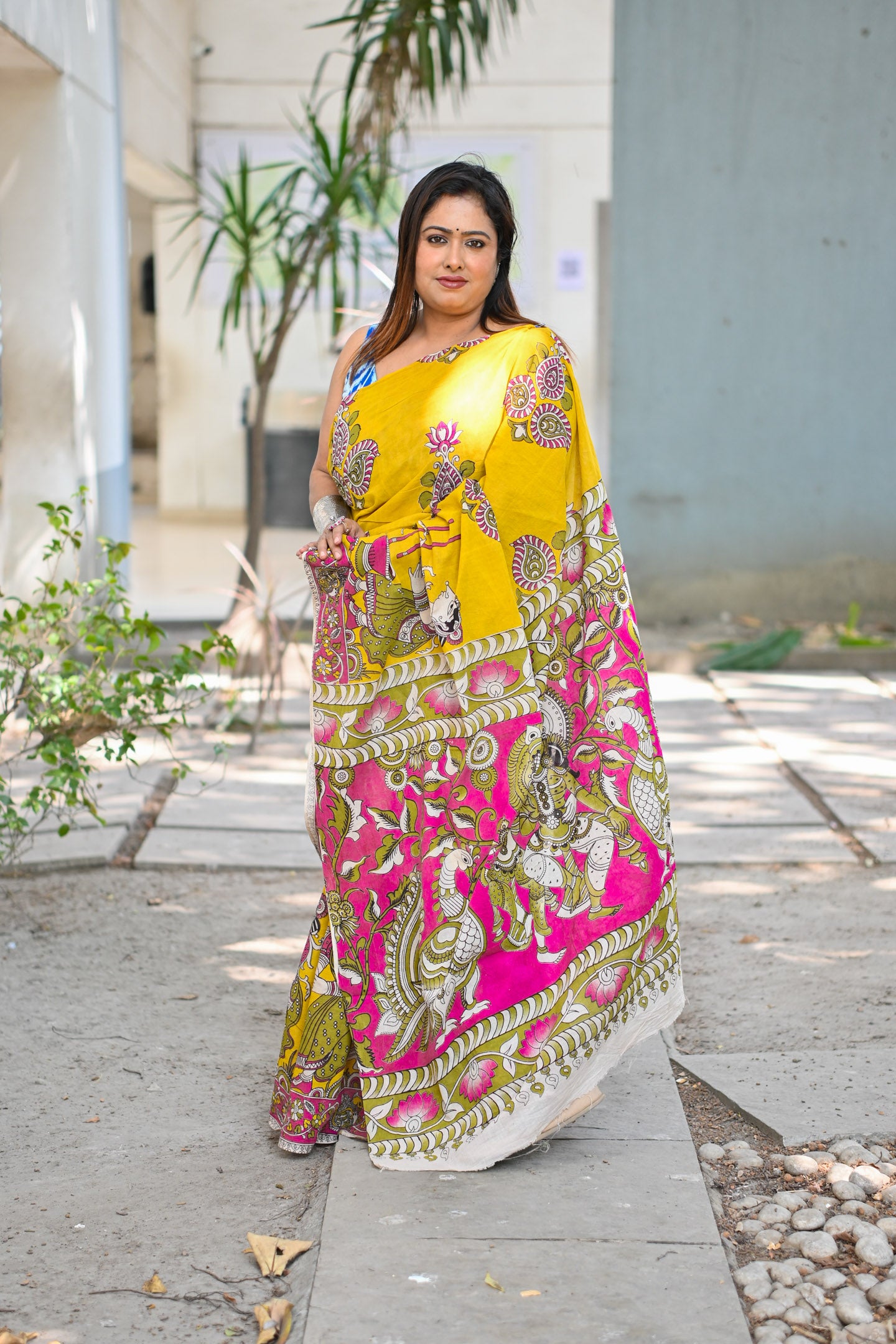 Pushpa Kalamkari Saree - Uttariya