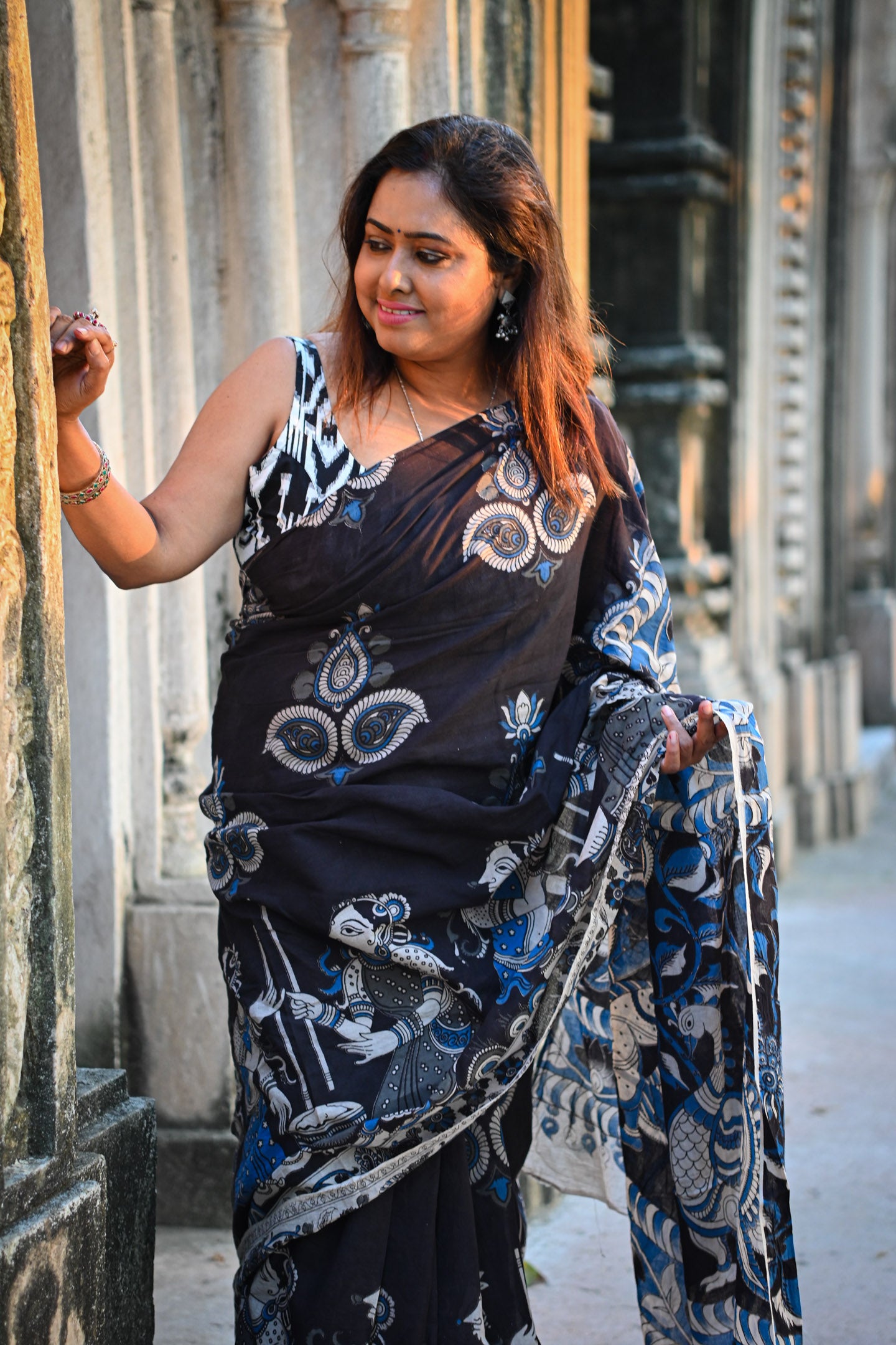Malabika Kalamkari Saree - Uttariya