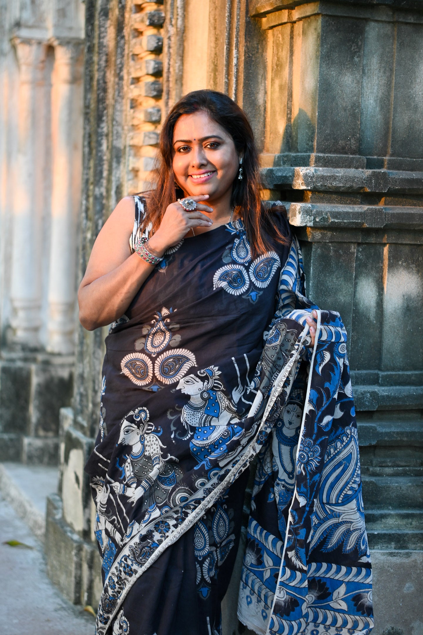 Malabika Kalamkari Saree - Uttariya