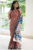 Rust Peacock Kalamkari Cotton Saree
