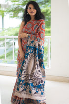 Rust Peacock Kalamkari Cotton Saree