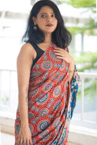 Rust Peacock Kalamkari Cotton Saree