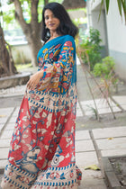 Teal Nayika Kalamkari Cotton Saree