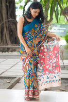 Teal Nayika Kalamkari Cotton Saree