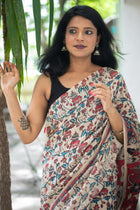 Ivory Lotus Deer Kalamkari Cotton Saree