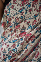 Ivory Lotus Deer Kalamkari Cotton Saree