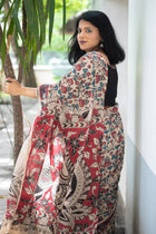Ivory Lotus Deer Kalamkari Cotton Saree