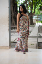 Ivory Lotus Deer Kalamkari Cotton Saree