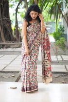 Ivory Lotus Deer Kalamkari Cotton Saree
