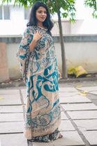 Teal Puranic Kalamkari Cotton Saree