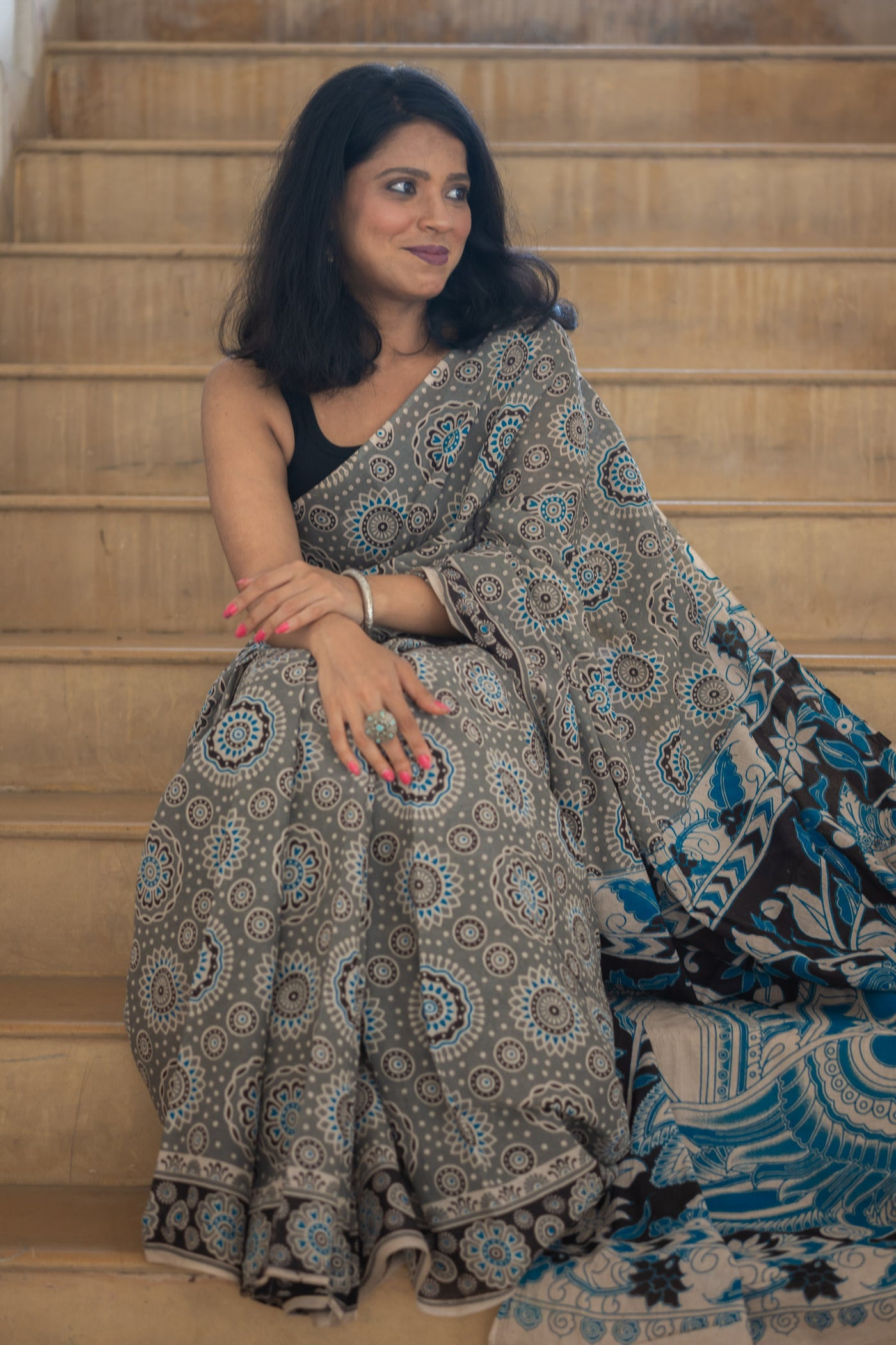 Lotus Kalamkari Cotton Saree