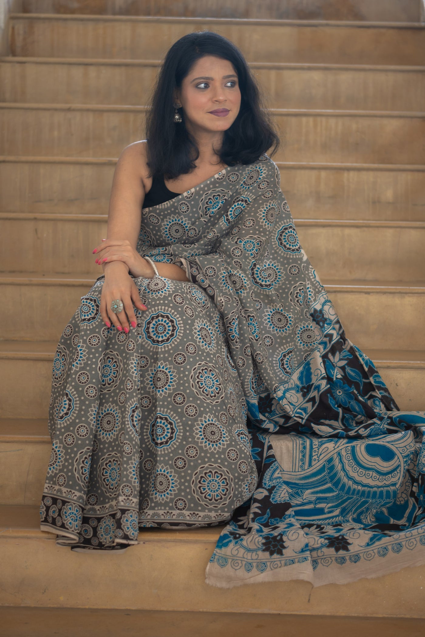 Lotus Kalamkari Cotton Saree