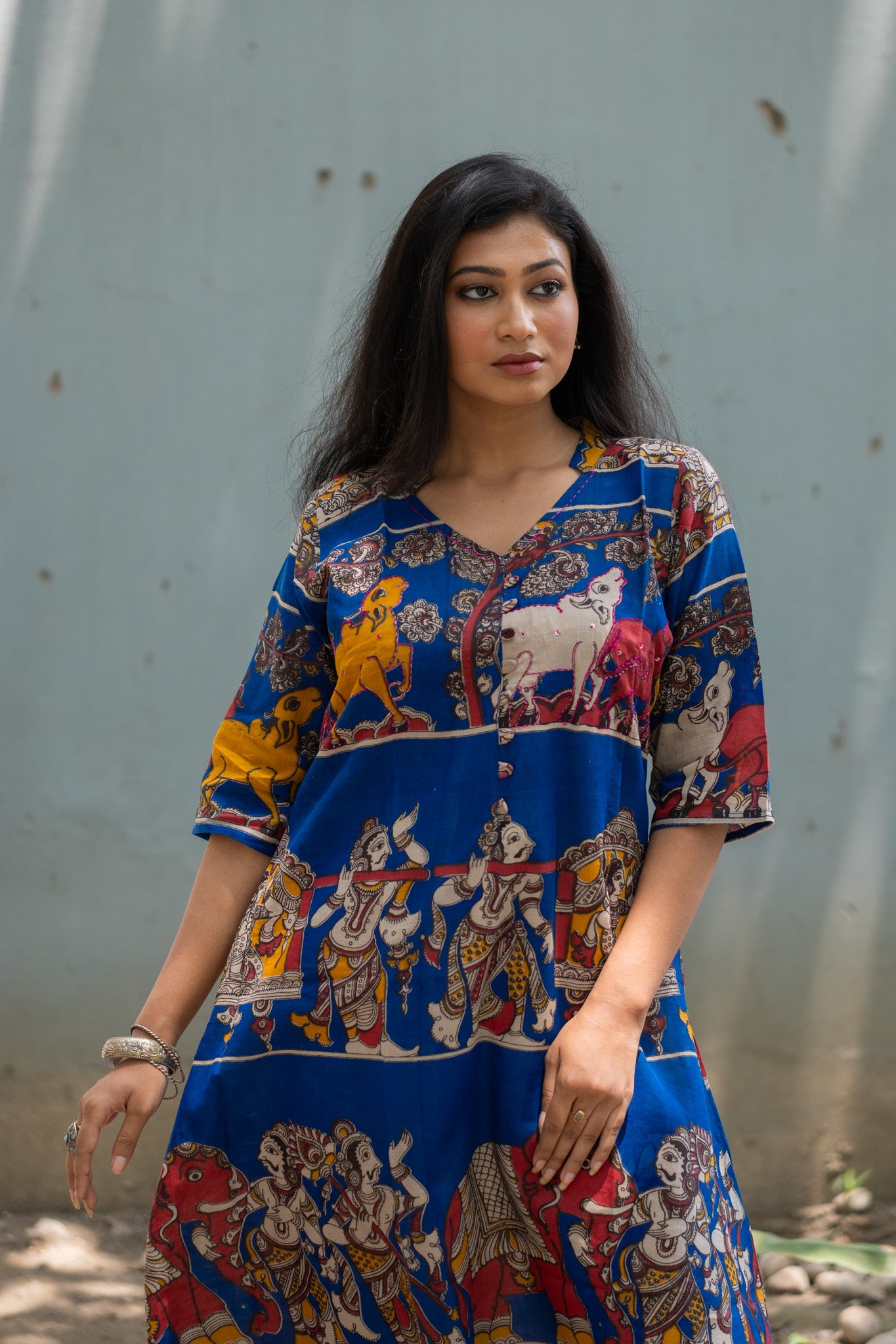 Kalamkari Designer  Kurta - Uttariya