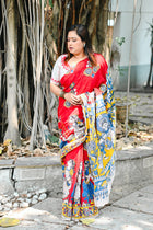 Laal Sutra Kalamkari Saree - Uttariya