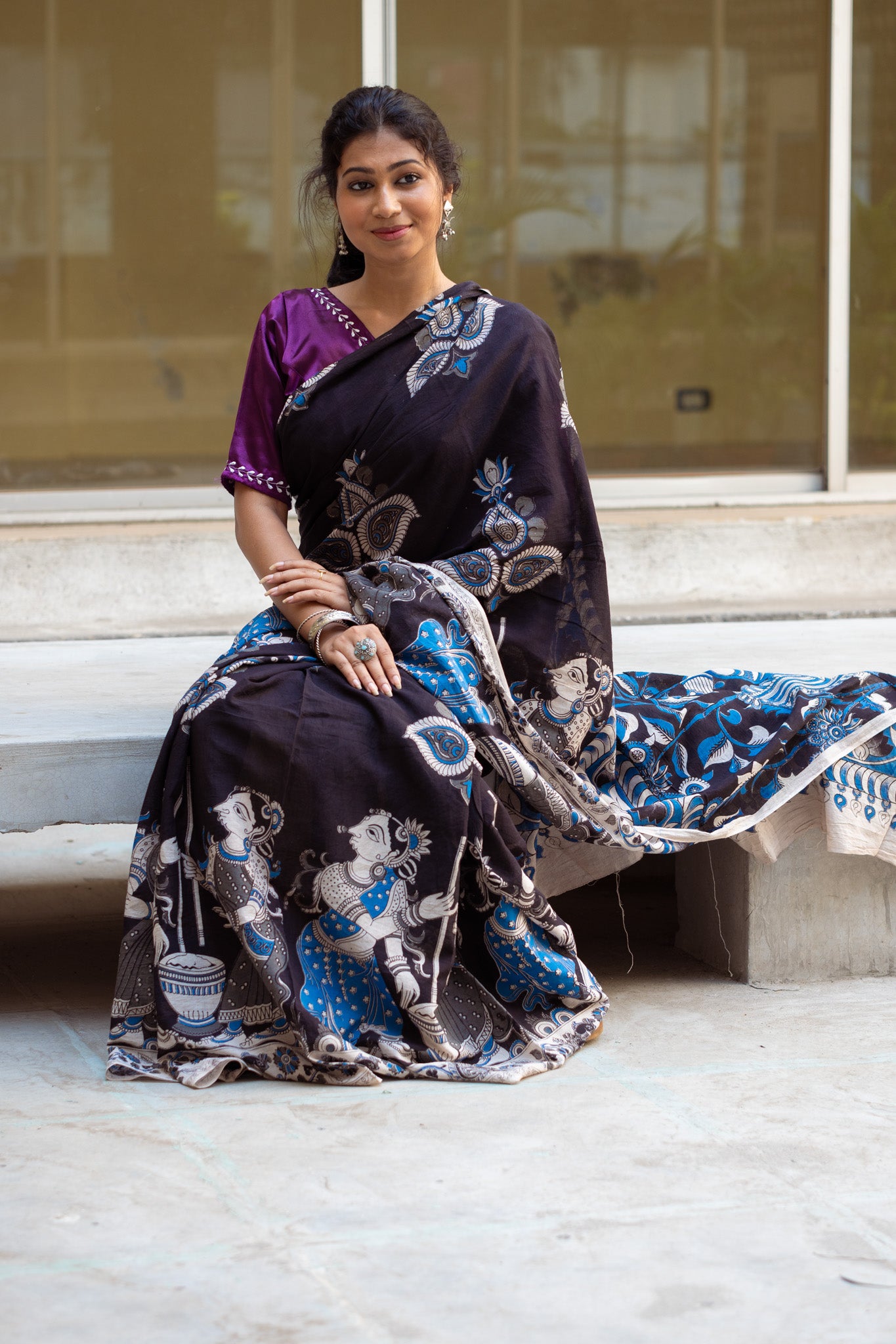 Malabika Kalamkari Saree - Uttariya