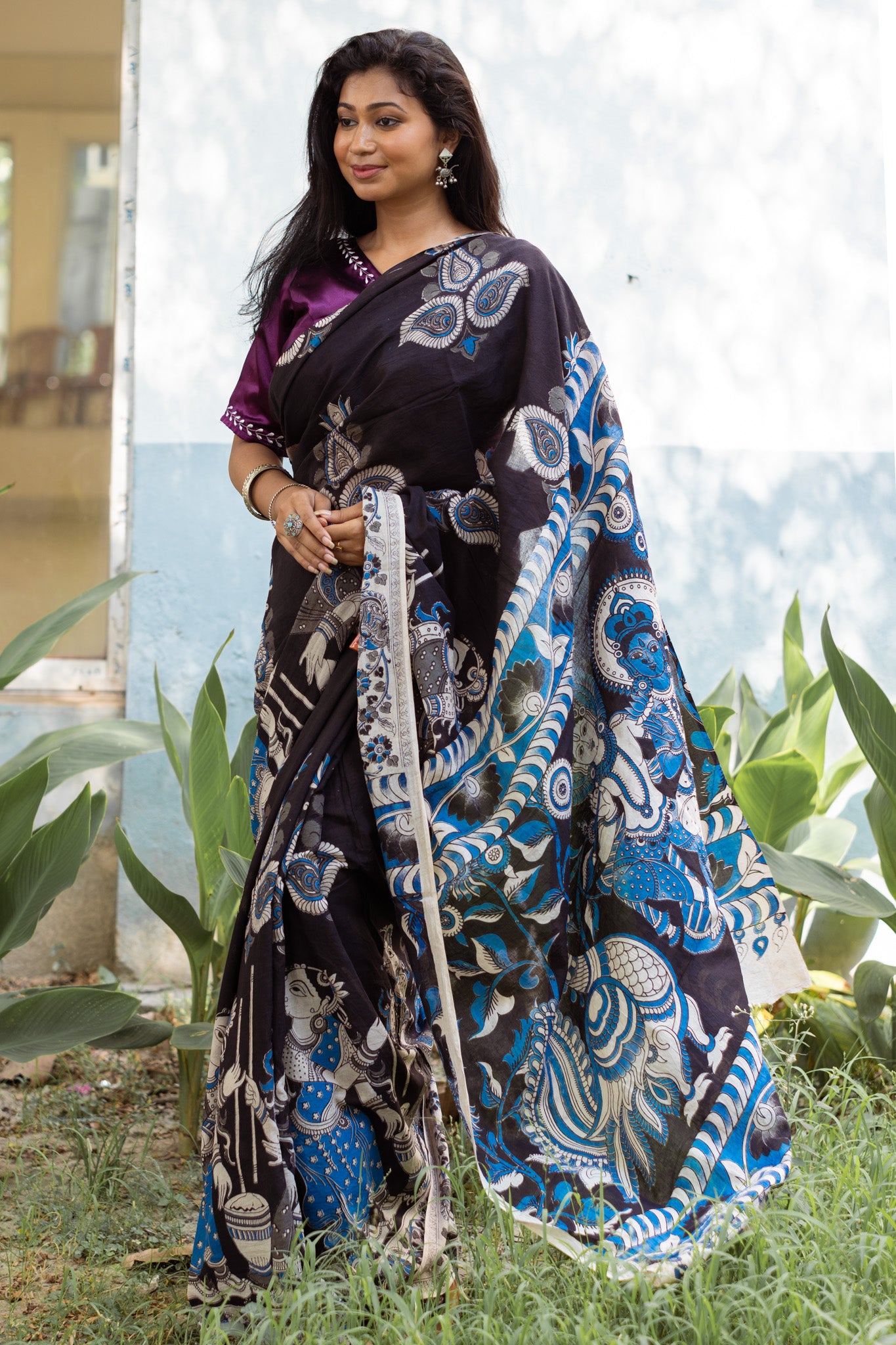 Malabika Kalamkari Saree - Uttariya