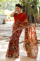Saffron Rekha Kalamkari Saree - Uttariya