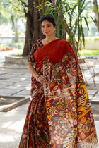 Saffron Rekha Kalamkari Saree - Uttariya