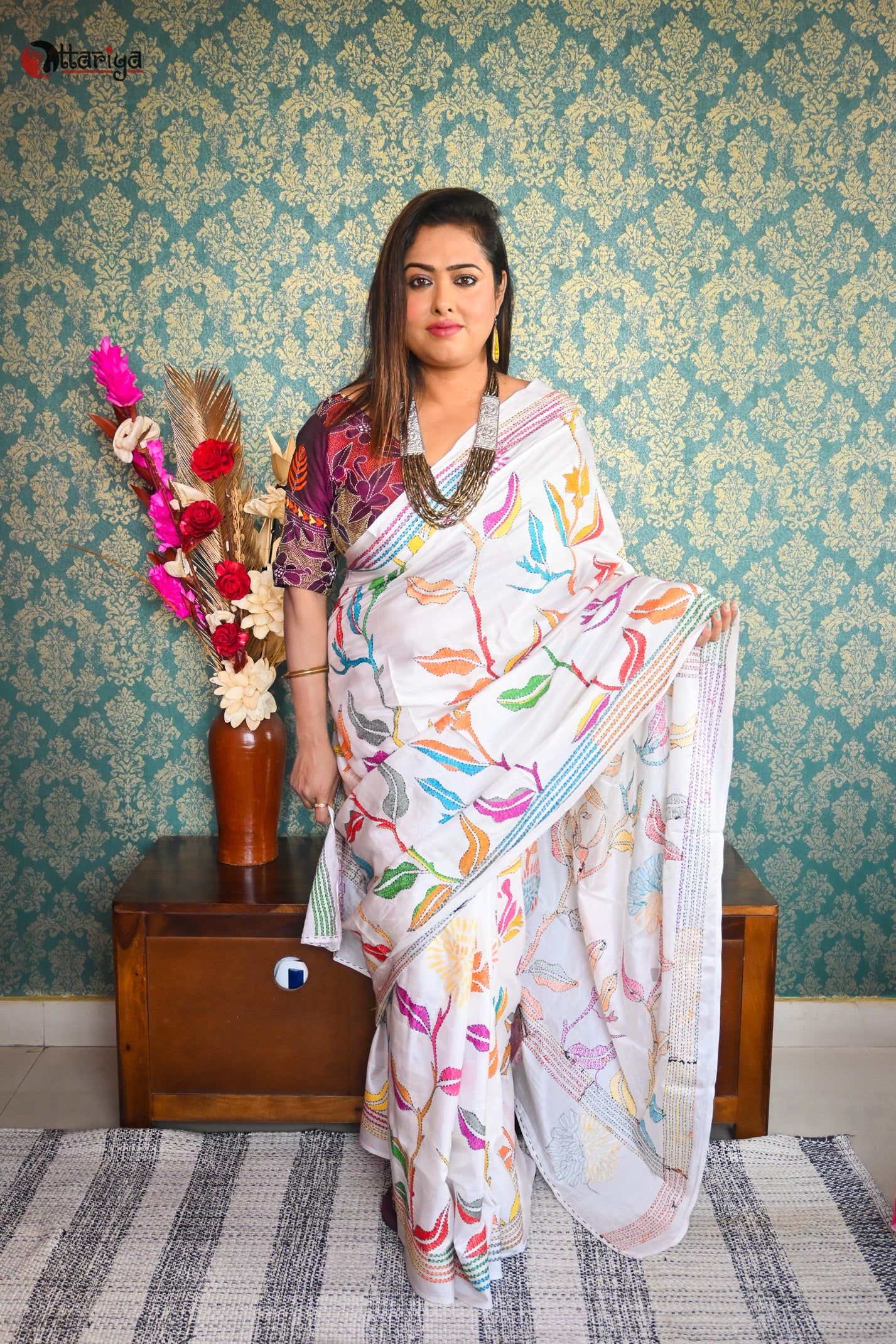 Multi colour Kantha saree