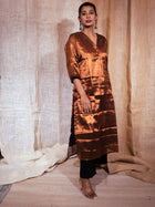 Shiny Copper Glow Zardosi Silk Kurta