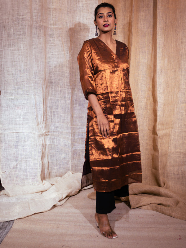 Shiny Copper Glow Zardosi Silk Kurta
