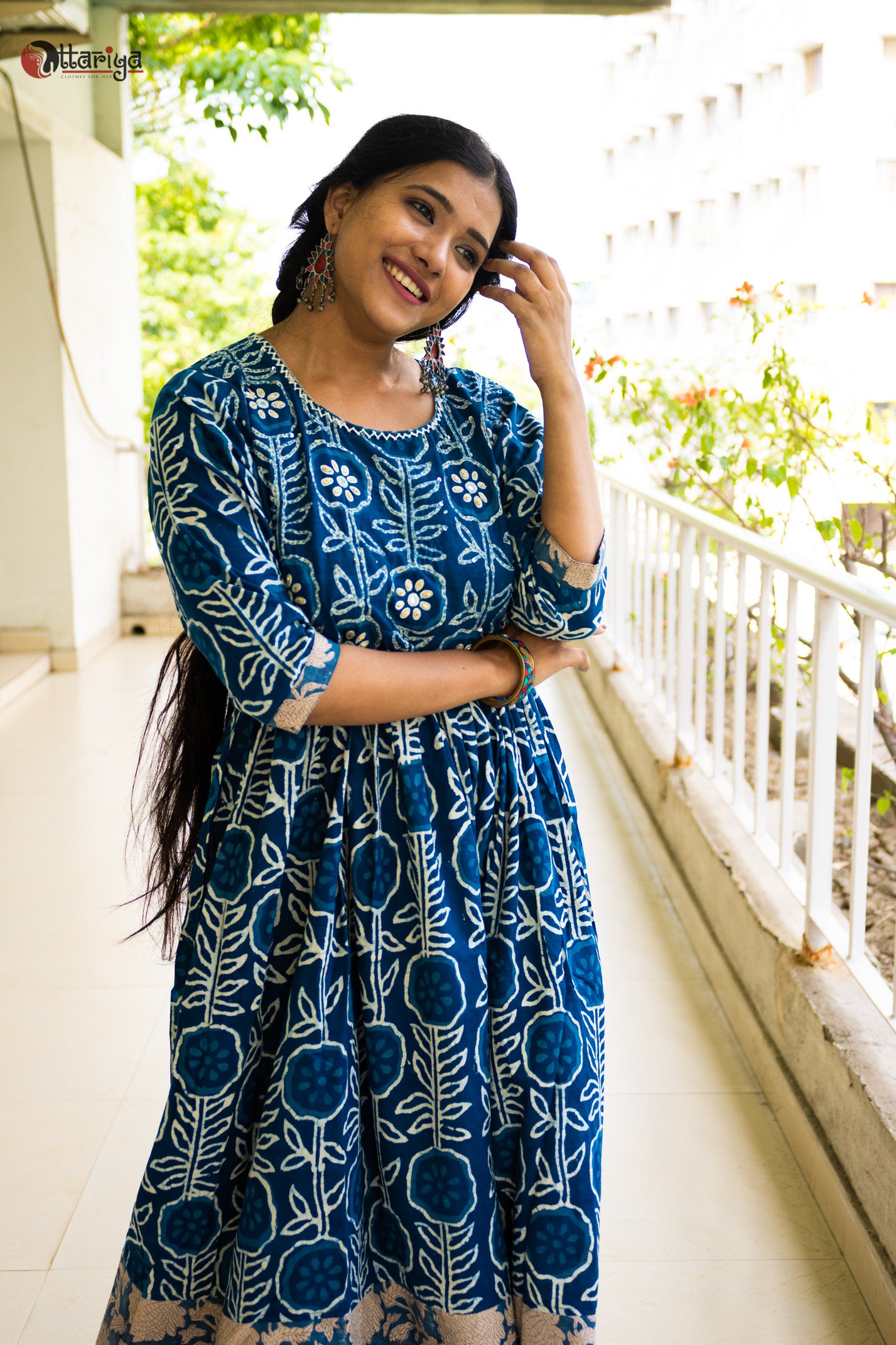 Natural Indigo Flamingo Bird Blockprint Kurta for Women | CraftsandLooms –  CraftsandLooms.com