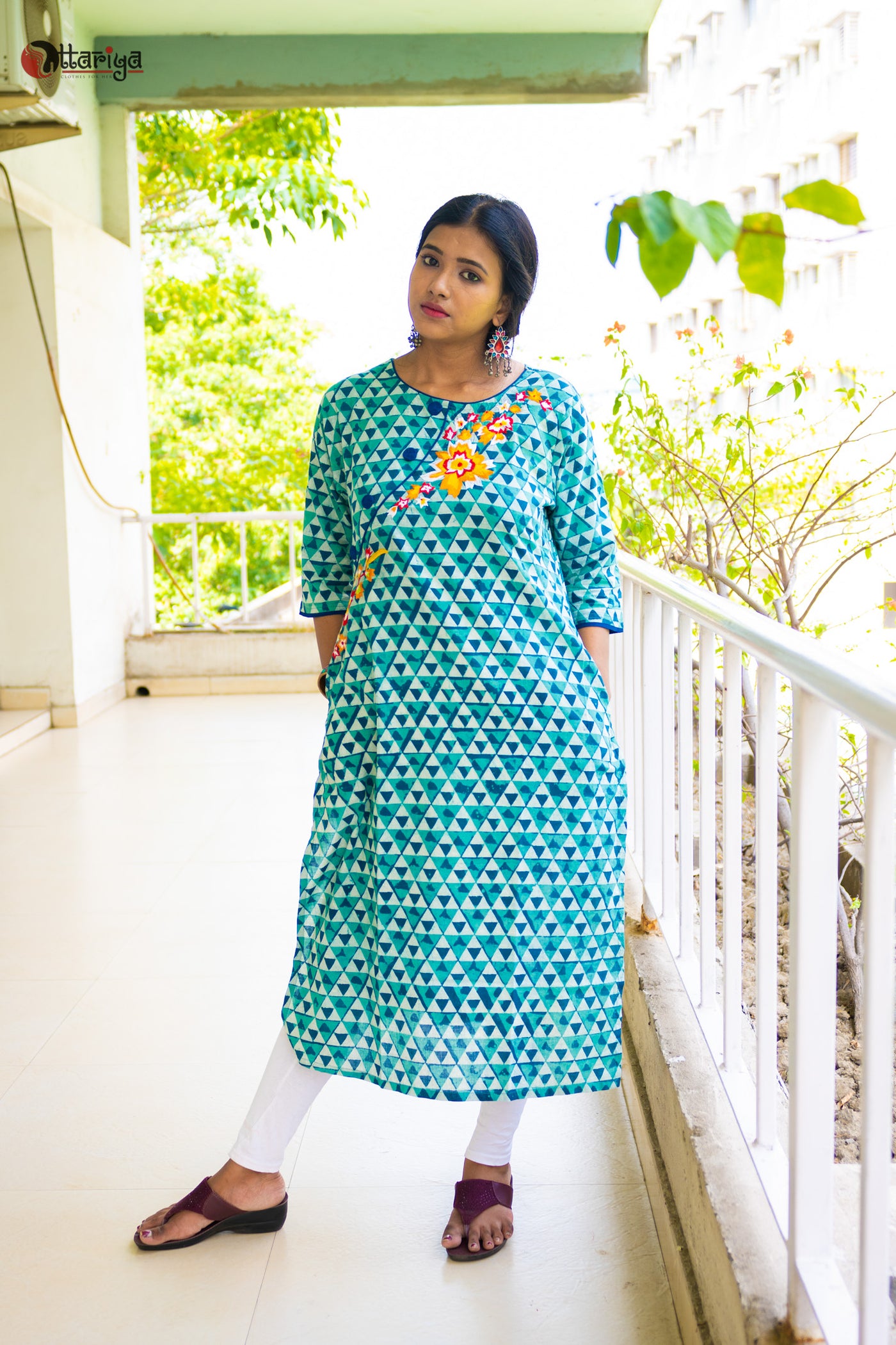 Royal Turquise  Indigo Kali Cotton Kurta - Uttariya