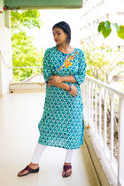 Royal Turquise  Indigo Kali Cotton Kurta - Uttariya