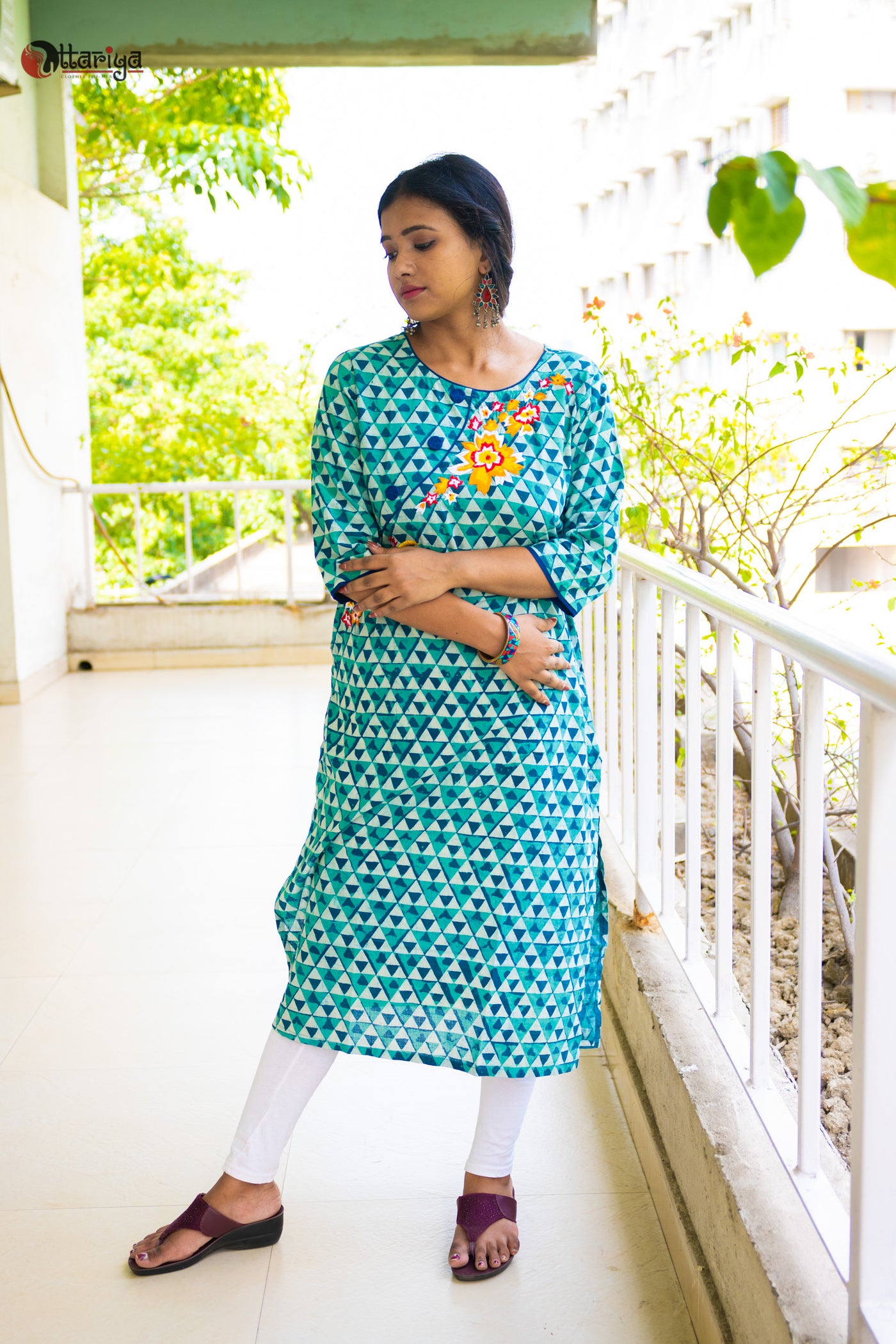Royal Turquise  Indigo Kali Cotton Kurta - Uttariya