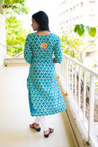 Royal Turquise  Indigo Kali Cotton Kurta - Uttariya