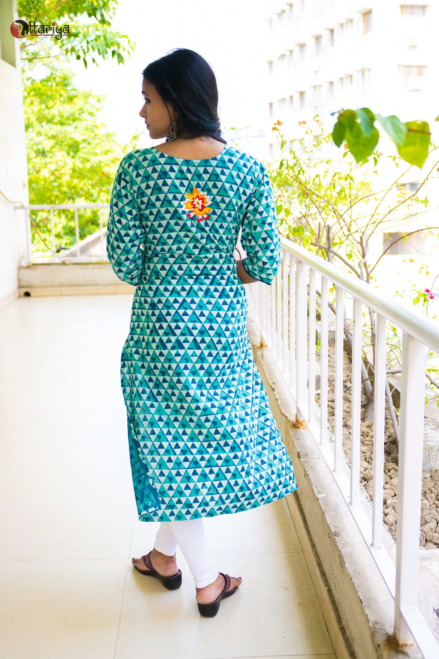 Royal Turquise  Indigo Kali Cotton Kurta - Uttariya