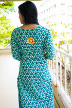 Royal Turquise  Indigo Kali Cotton Kurta - Uttariya