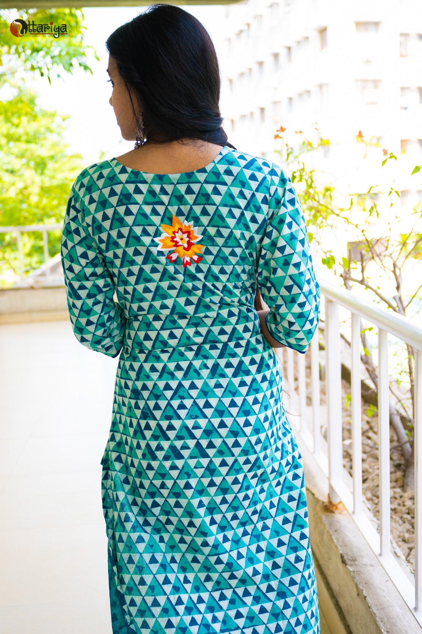 Royal Turquise  Indigo Kali Cotton Kurta - Uttariya