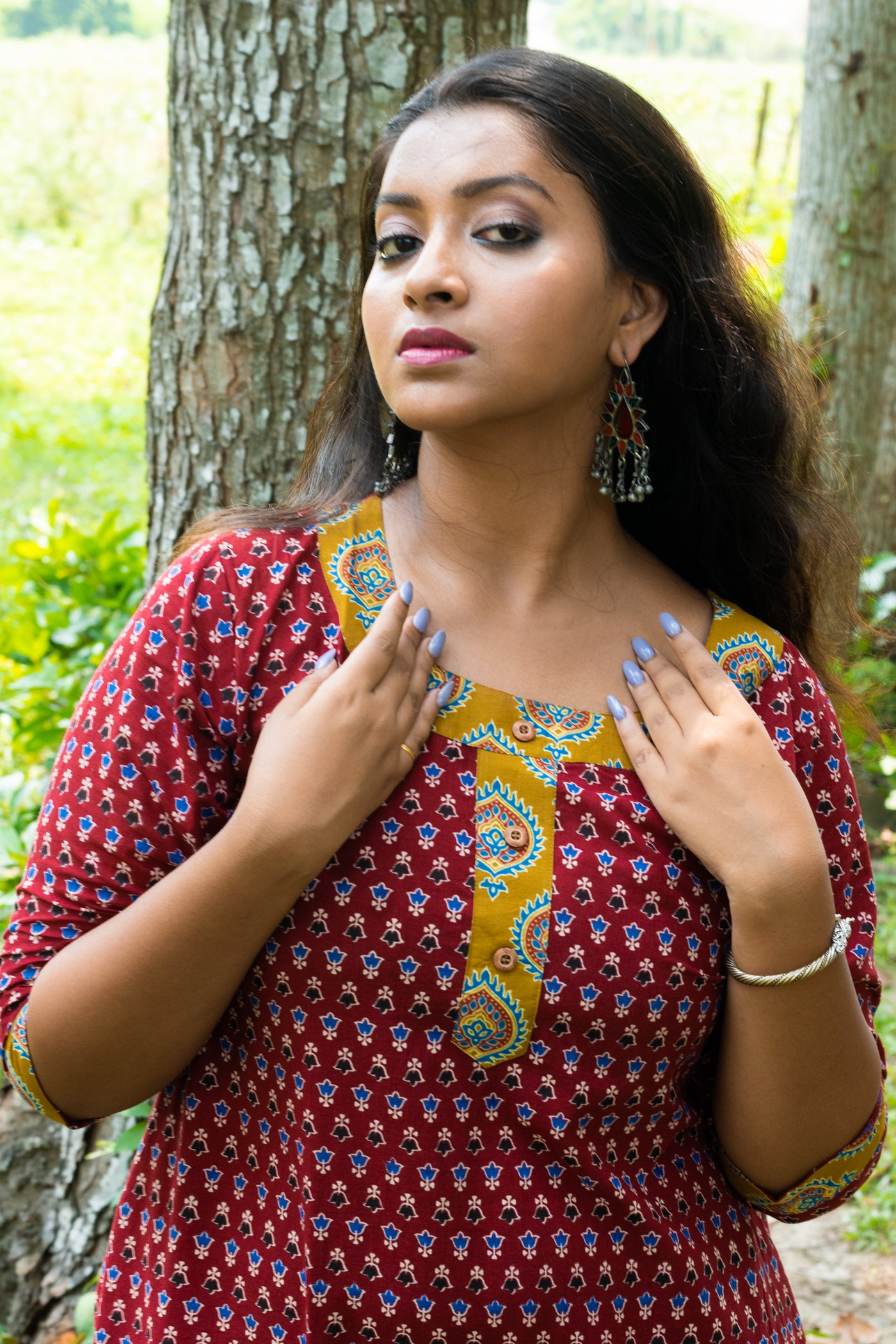 Meroon Designer Handmade Cotton Kurti - Uttariya