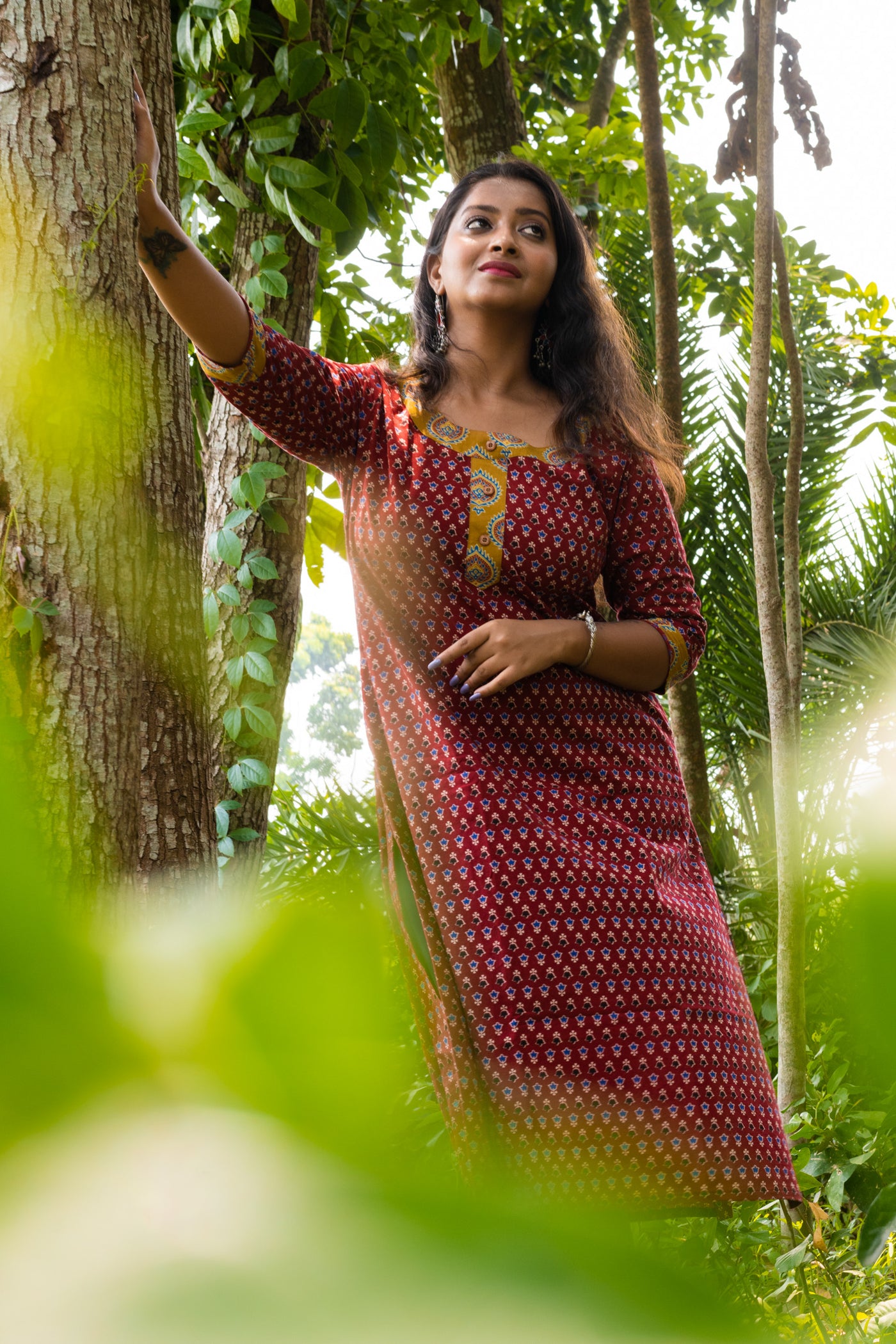 Meroon Designer Handmade Cotton Kurti - Uttariya
