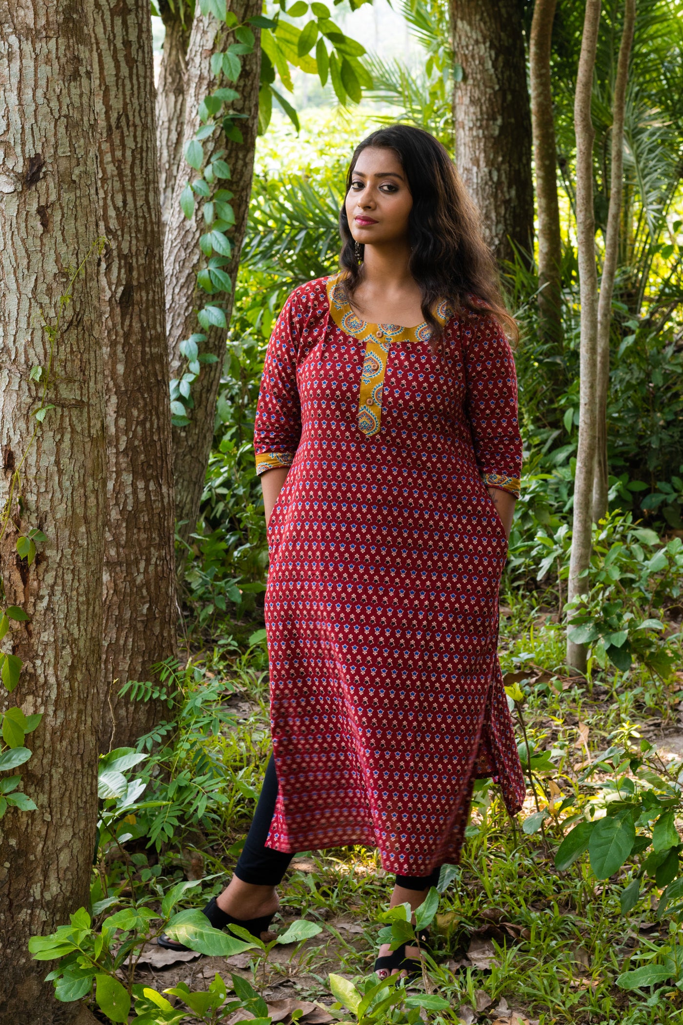 Meroon Designer Handmade Cotton Kurti - Uttariya