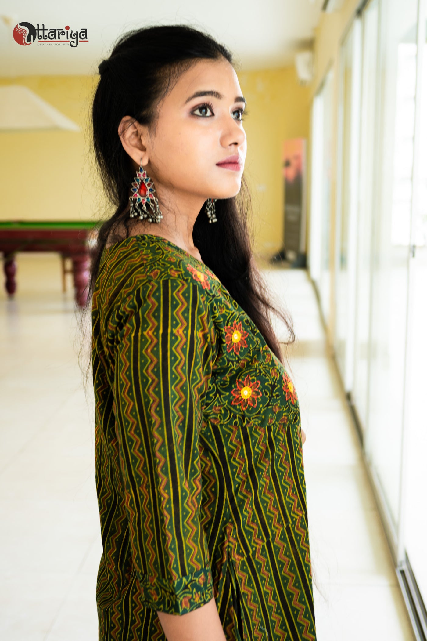Majestic Ajrakh Charm Embroidered Cotton Kurta - Uttariya