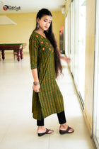 Majestic Ajrakh Charm Embroidered Cotton Kurta - Uttariya