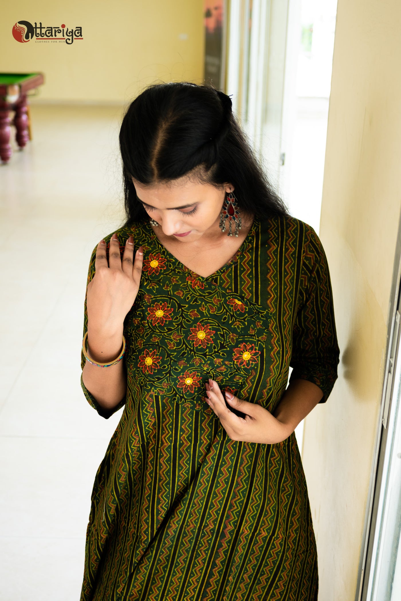 Majestic Ajrakh Charm Embroidered Cotton Kurta - Uttariya