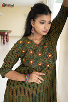 Majestic Ajrakh Charm Embroidered Cotton Kurta - Uttariya