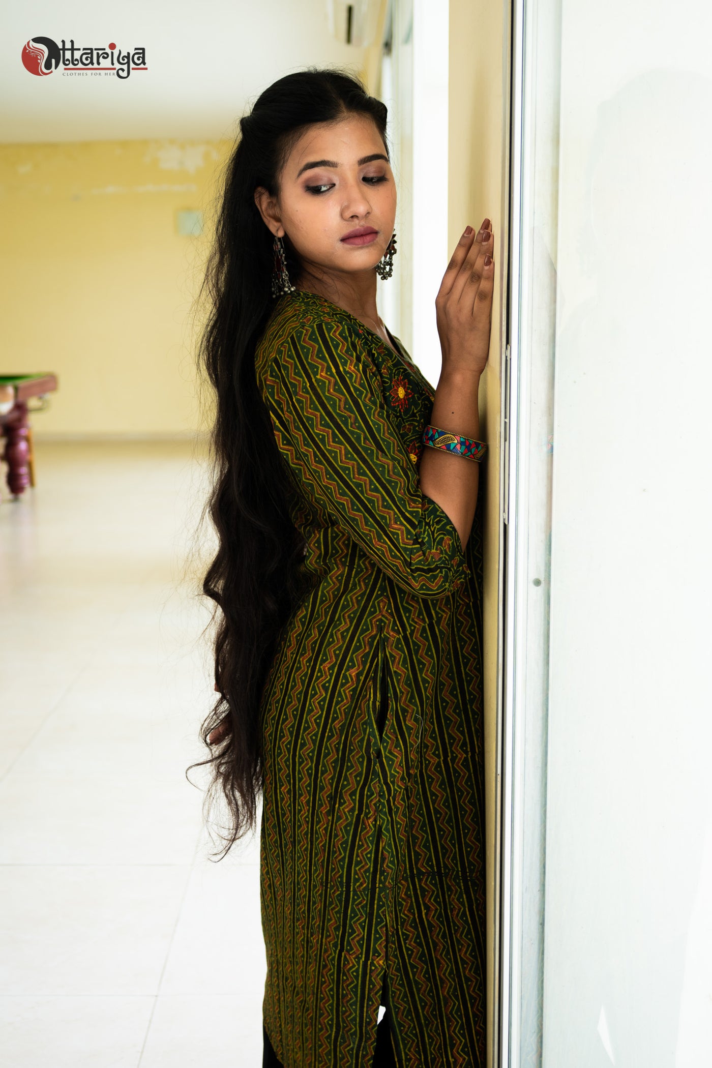 Majestic Ajrakh Charm Embroidered Cotton Kurta - Uttariya