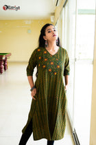 Majestic Ajrakh Charm Embroidered Cotton Kurta - Uttariya
