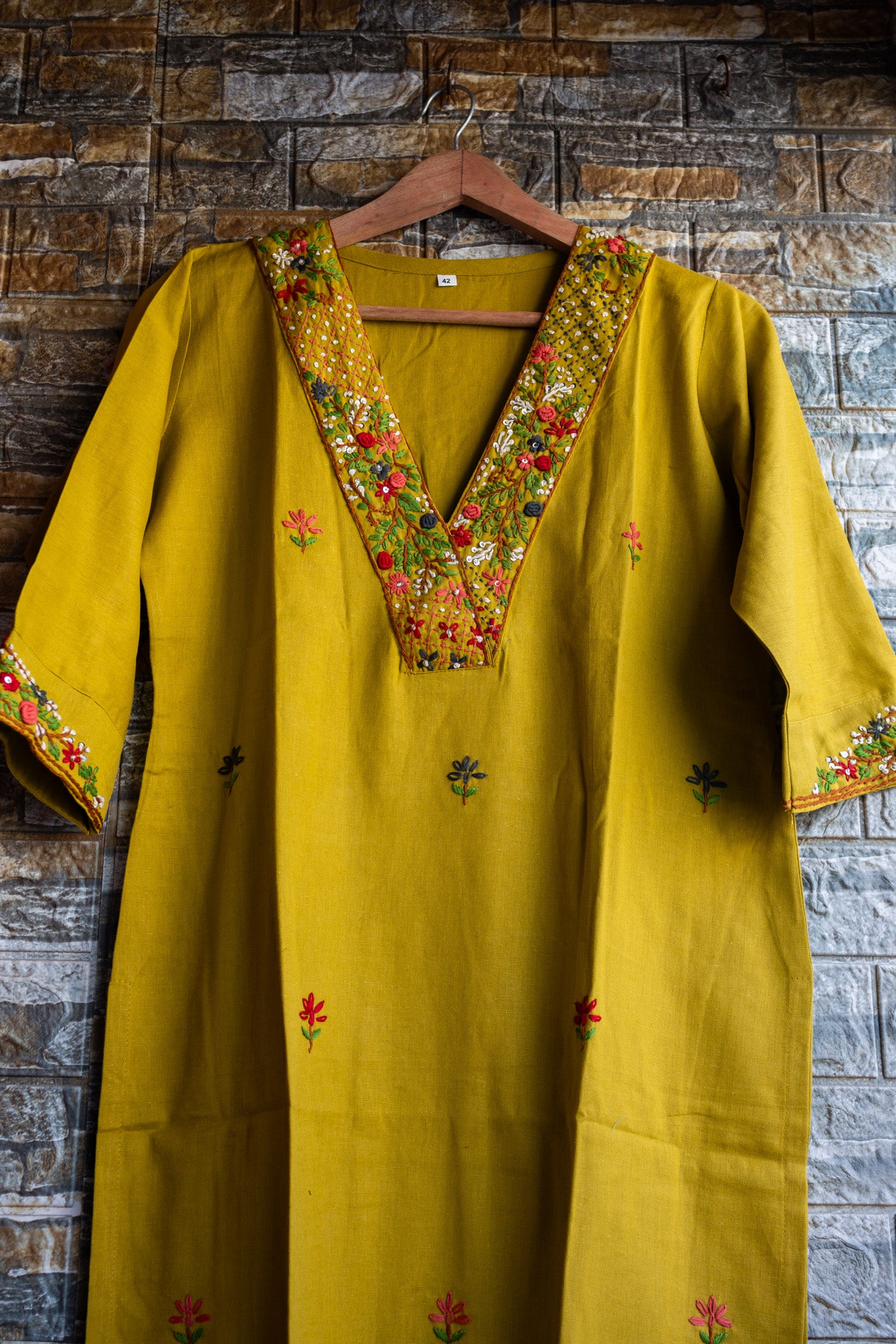 Mahendi green hand work Kurti